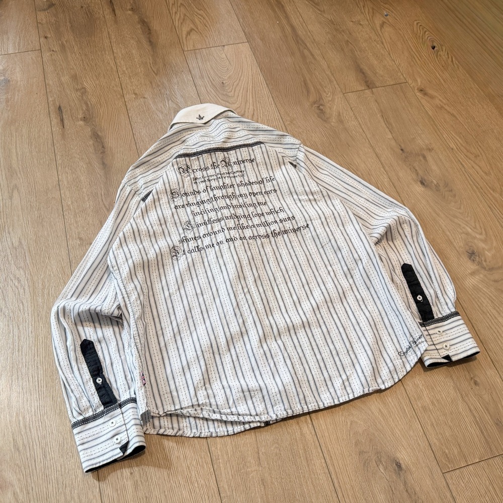 Y2K 2000's 00's English Laundry Striped John Lennon Graphic Button Up Shirt